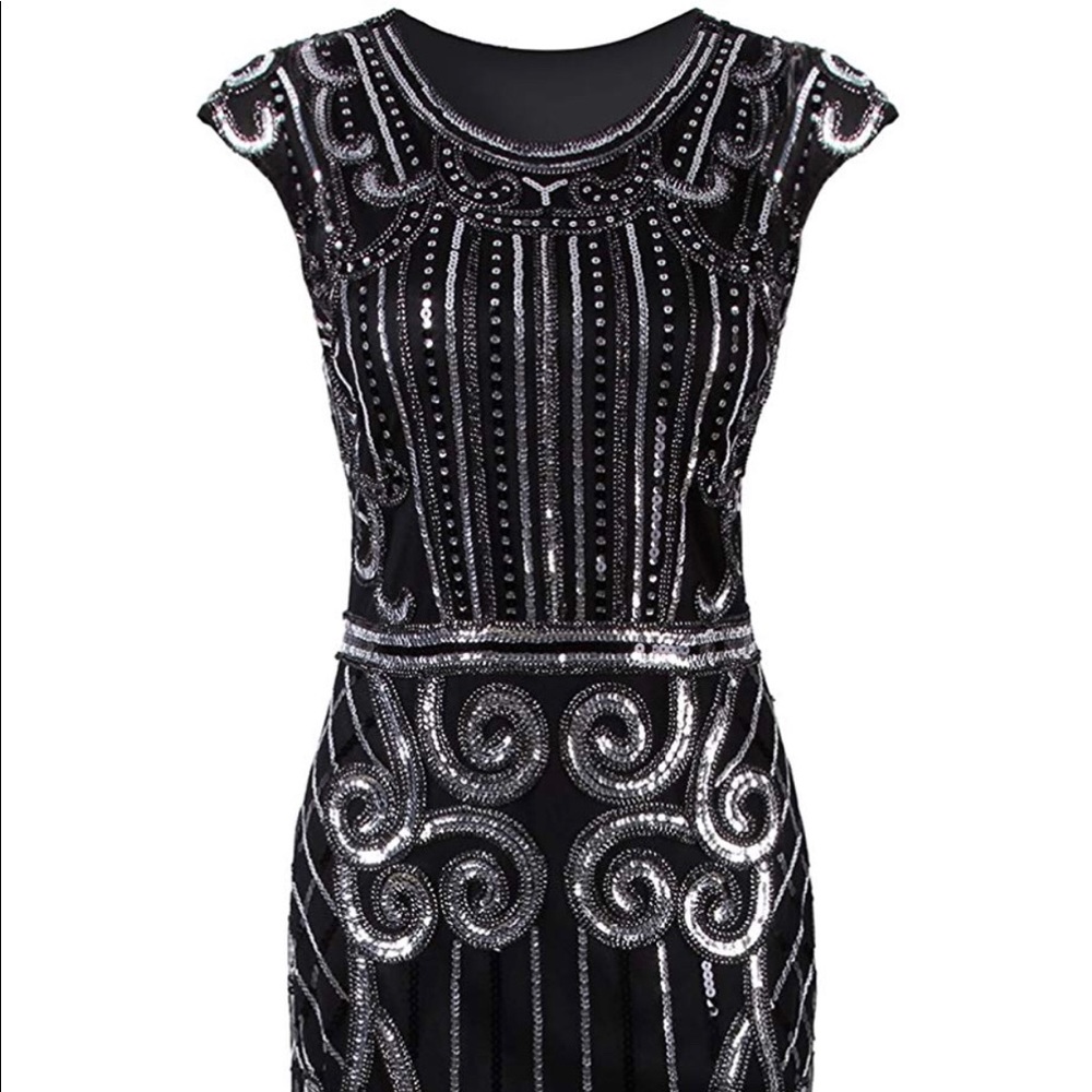 Black Sequin Vintage Beaded Silver Dress
